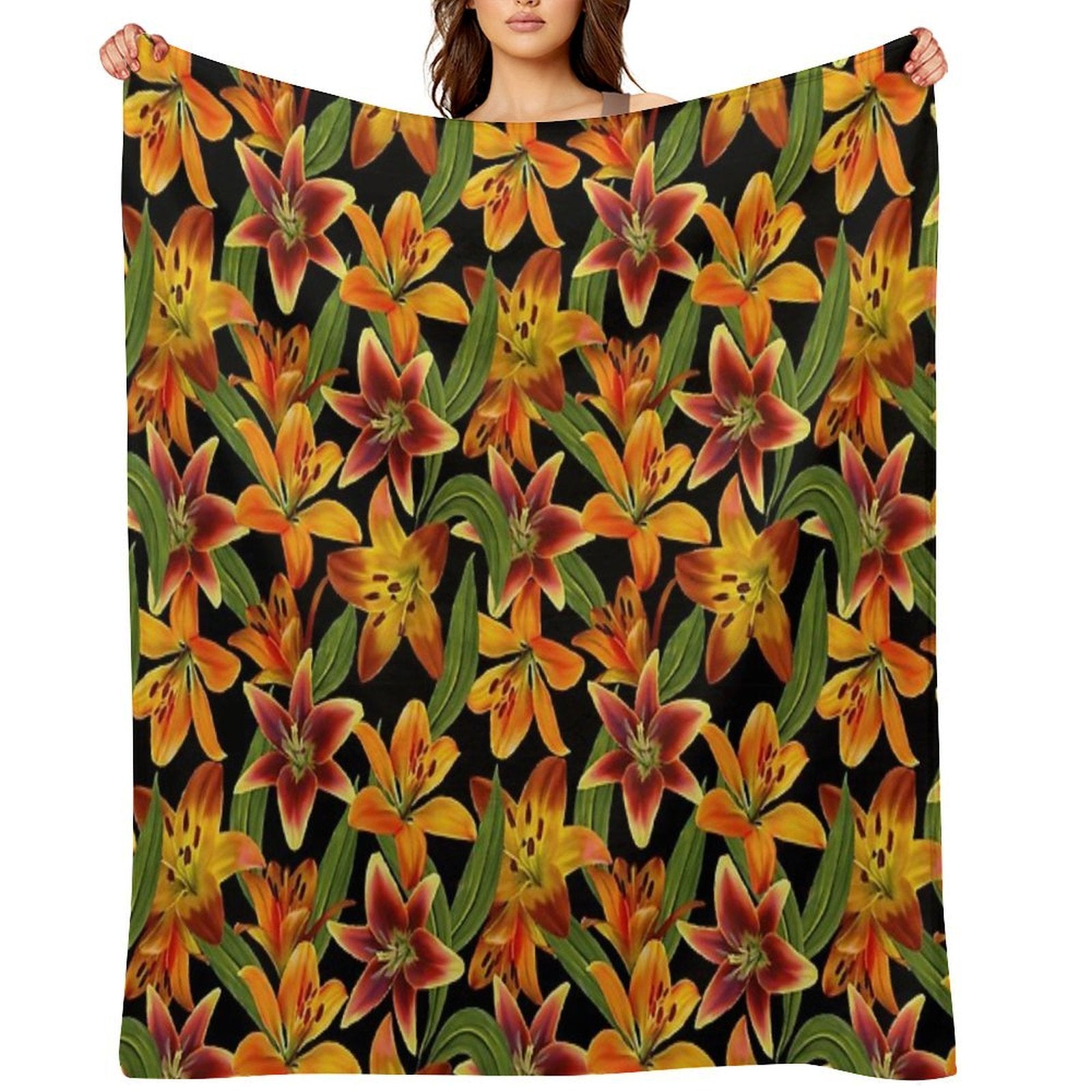 Watercolor Lilies Seamless Pattern All-season Throw Blanket