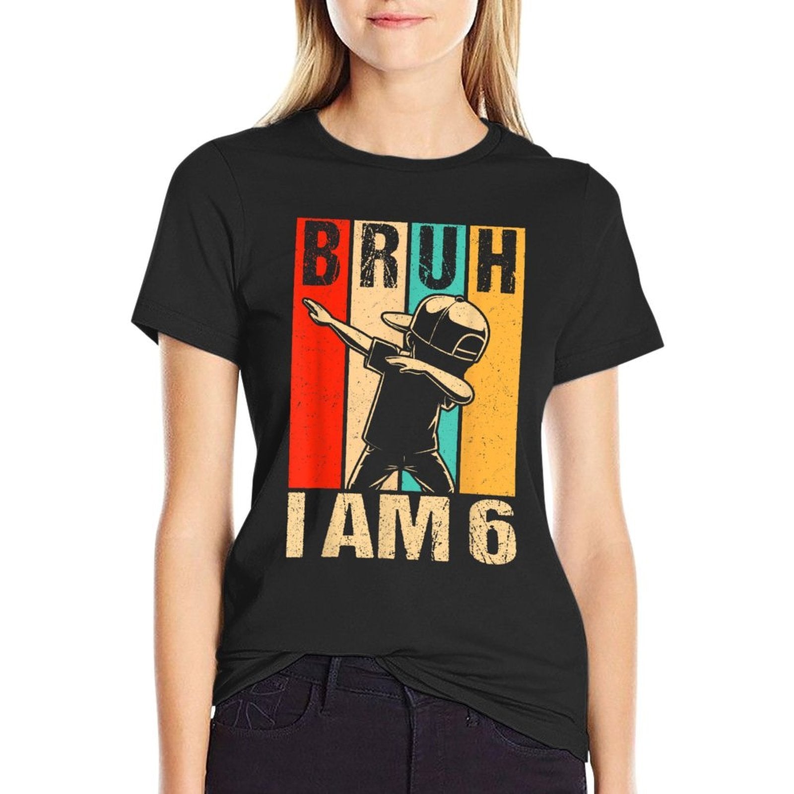 6 Year Old Birthday Dabbing Boy Bruh Its My 6th Birthday  Ribbed Collar T-Shirt