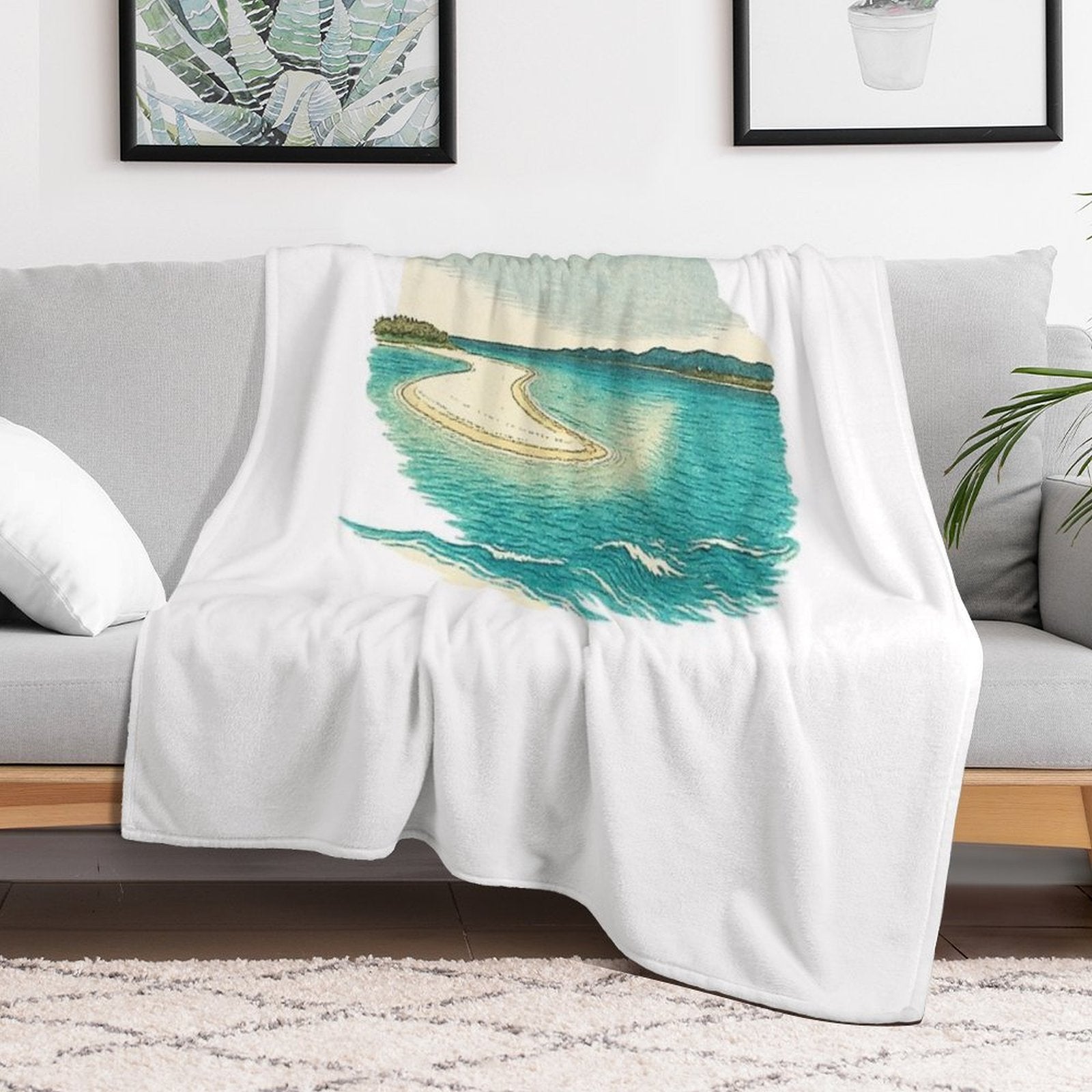 Sandbar Seascape Art  Serene Coastal View - Retro Island Vibes Multi-functional Throw Blanket