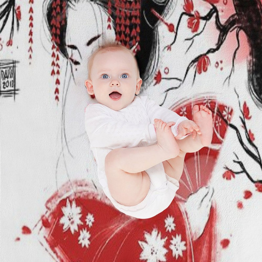 Red Geisha Plush Throw Blanket