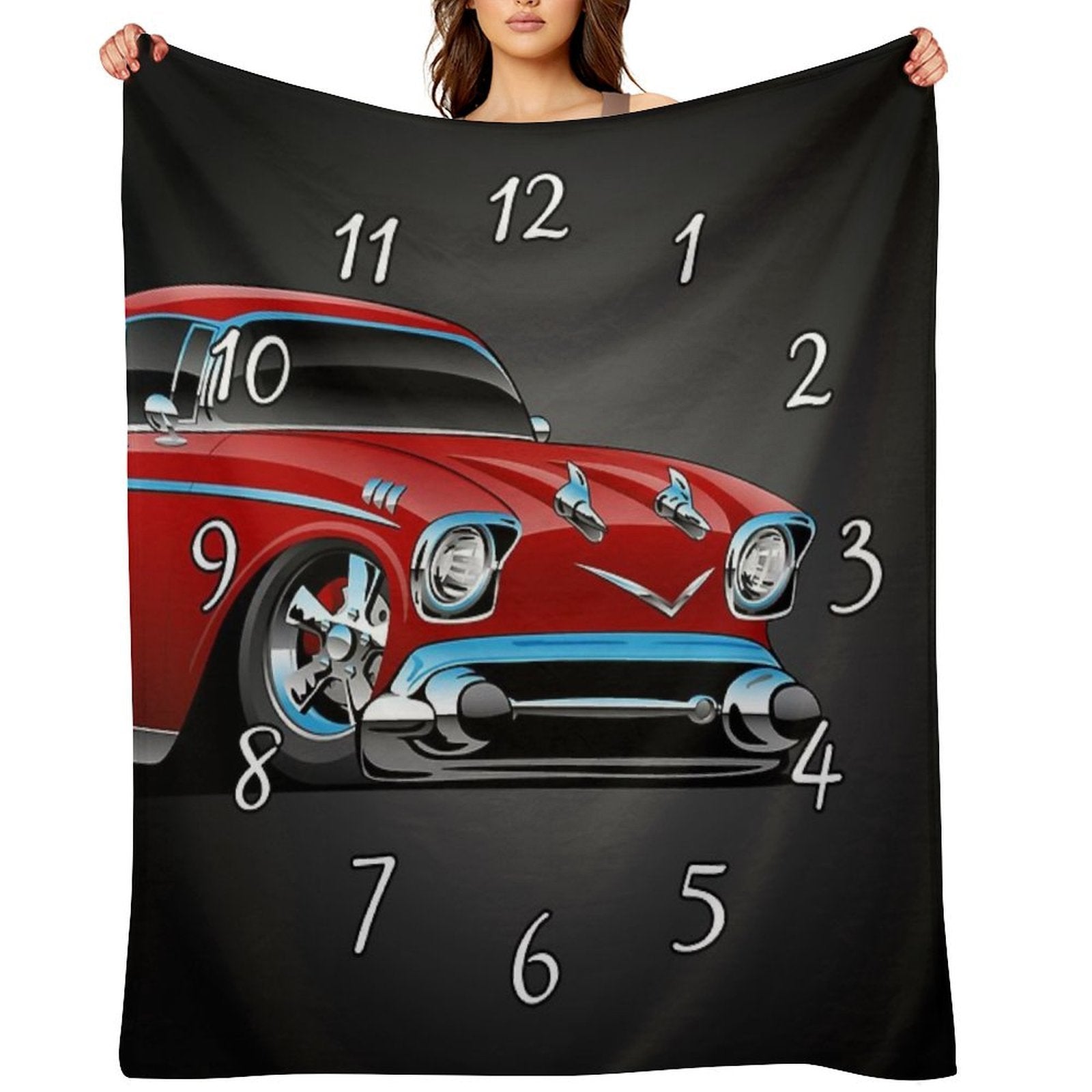 Classic Hot Rod 57 Muscle Car, Low Profile, Big Tires And Rims, Candy Apple Red Cartoon Durable Throw Blanket