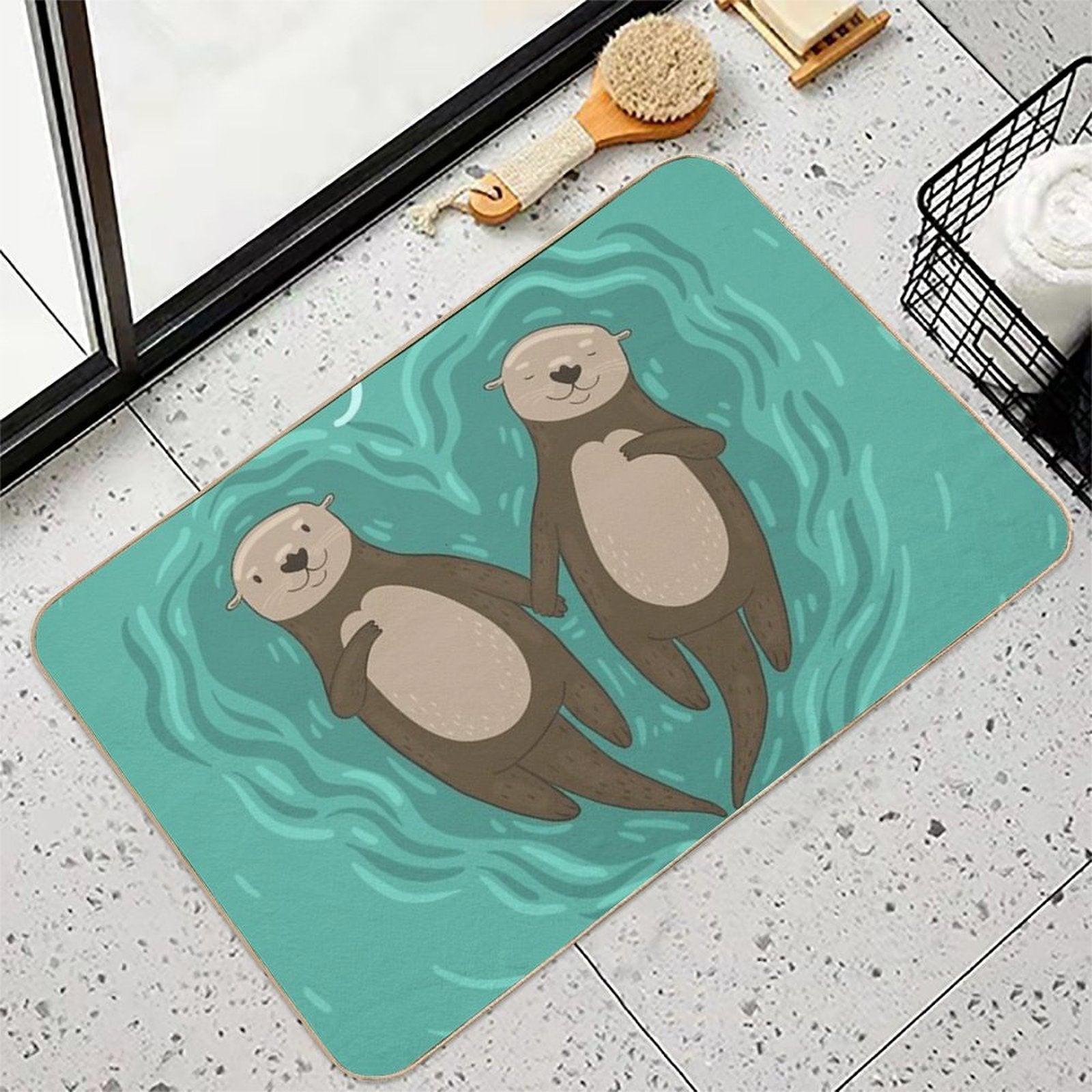 Otters Holding Hands - Otterly in Love With You  Pet-Safe Bath Mat