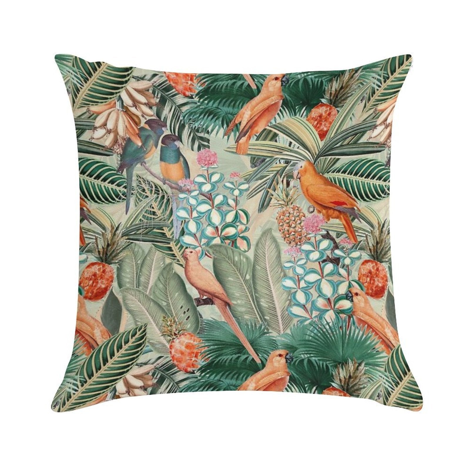 Vintage Orange Tropical Bird Jungle Botanical Garden Nightgarden Soft Style Accent Throw Pillow