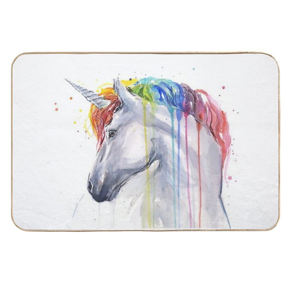 Rainbow Unicorn Watercolor  Easy To Clean Bath Mat