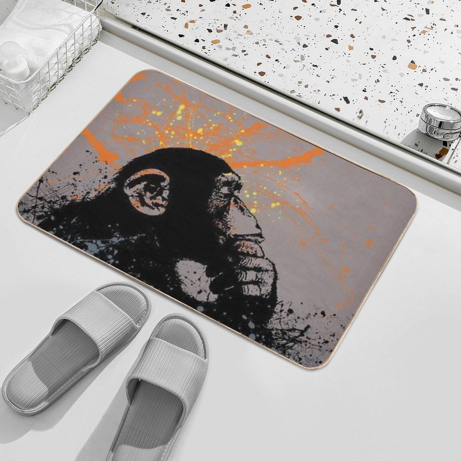 Thinker Monkey by Banksy  Easy To Clean Bath Mat