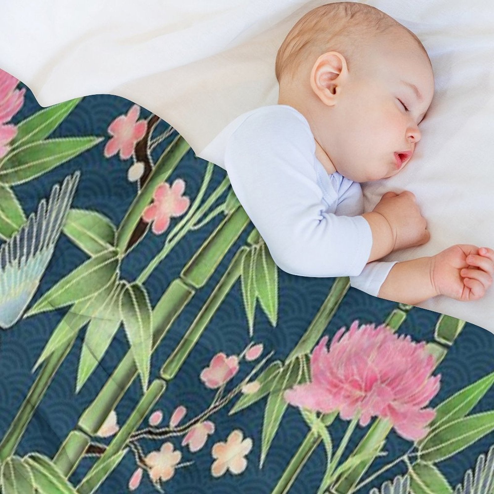 Bamboo, Birds And Blossom - Dark Teal Velvety-soft Throw Blanket