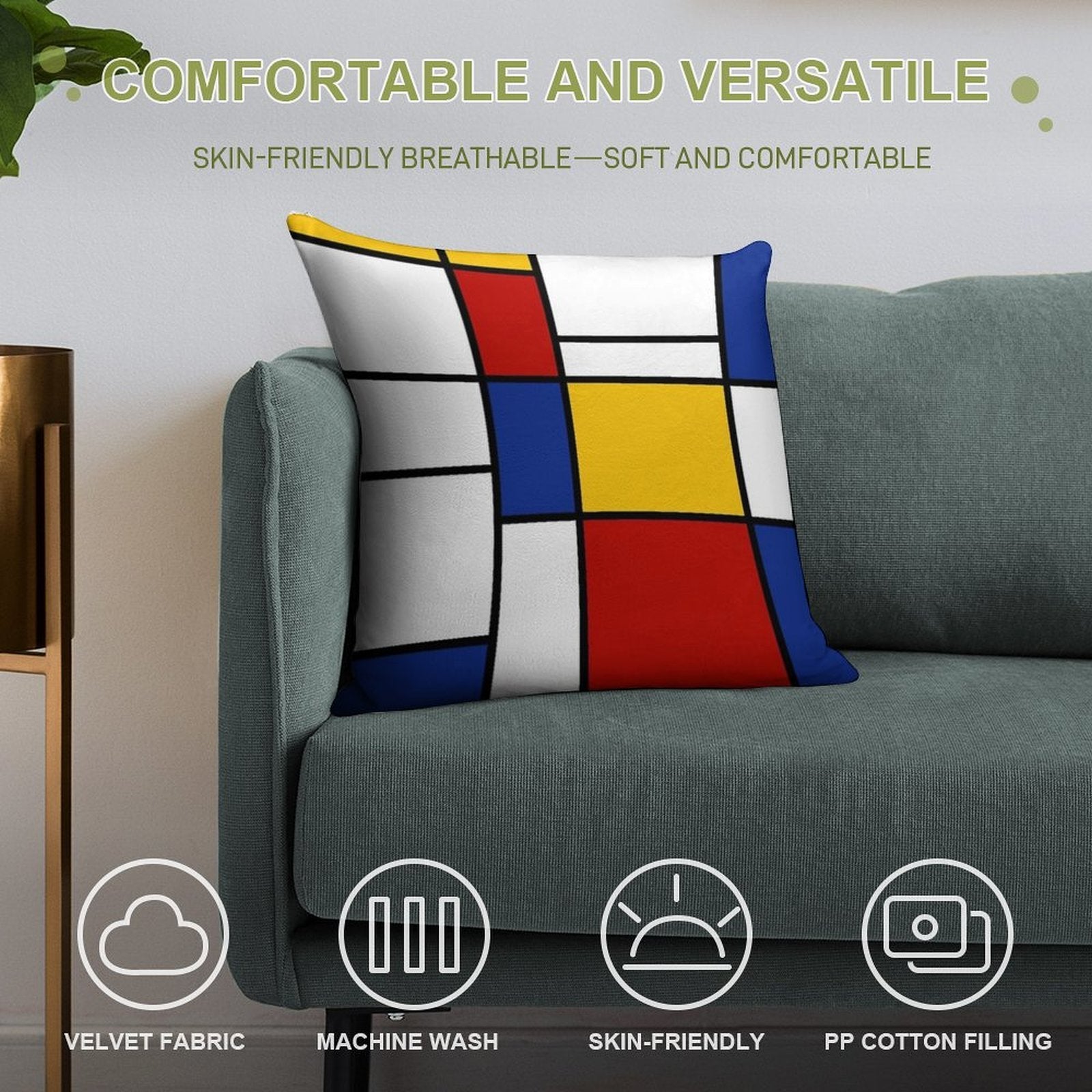 De Stijl #2 (Mondrian Inspired) Soft Gift Ready Throw Pillow