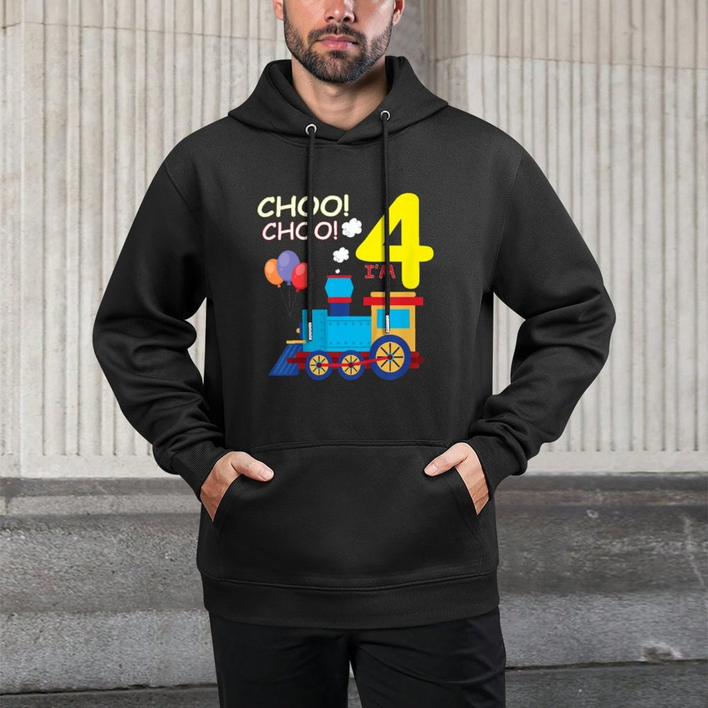 Kids I'm 4th Birthday Train Boys Girls 4 Years Old Four Durable Construction Hoodie