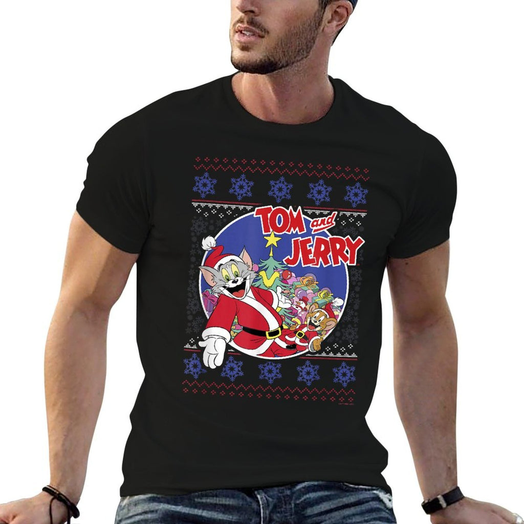 Tom And Jerry Classic Christmas Ugly Sweater  Rolled Sleeves T-Shirt
