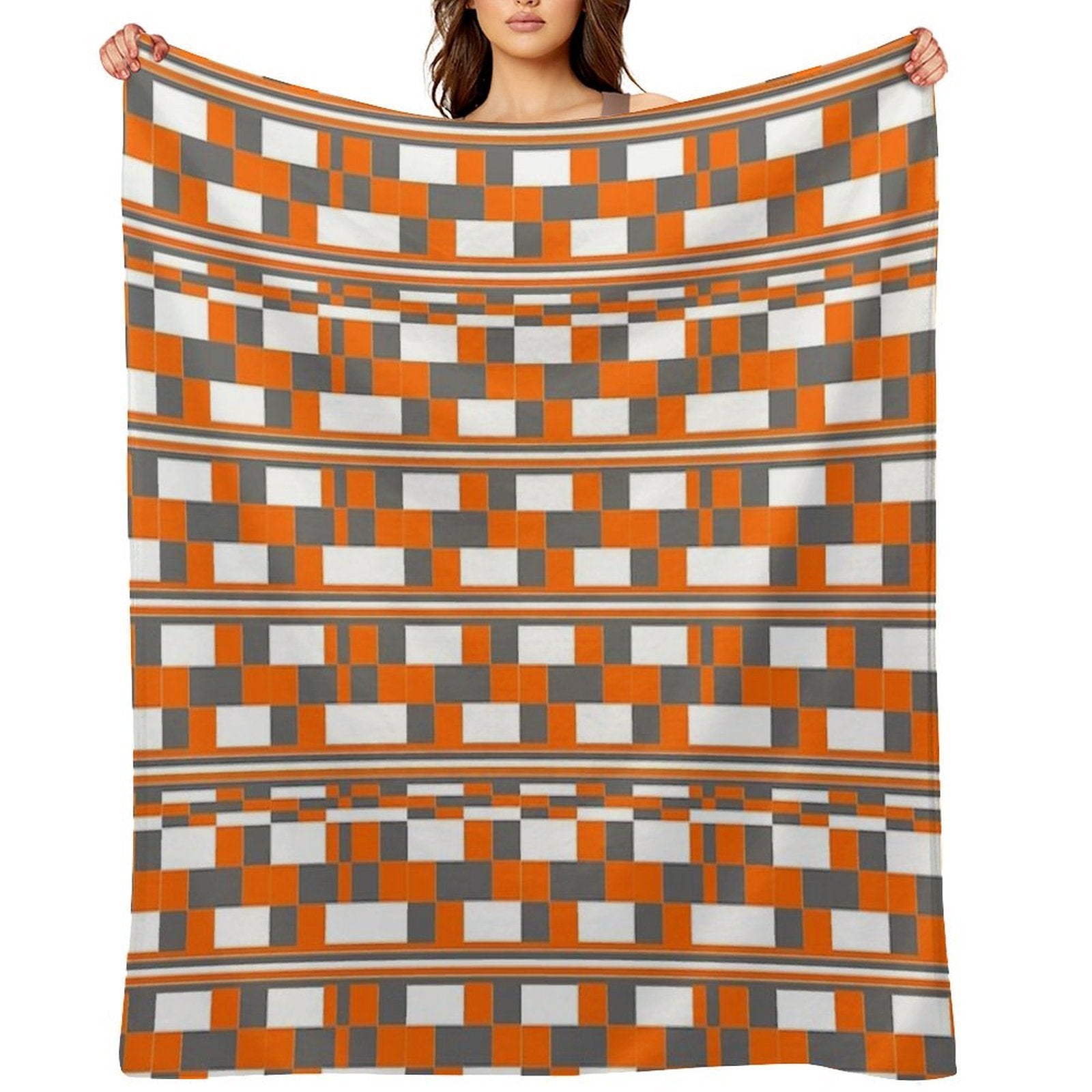 Orange Grey Square Art Anti-pilling Throw Blanket