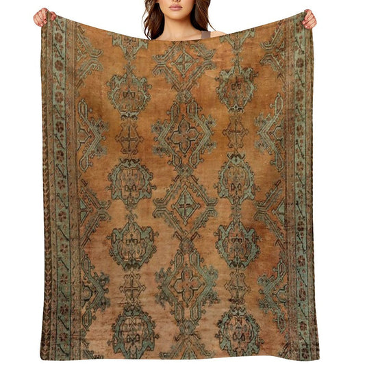 Antique Turkish Oushak Rug Print Multi-functional Throw Blanket