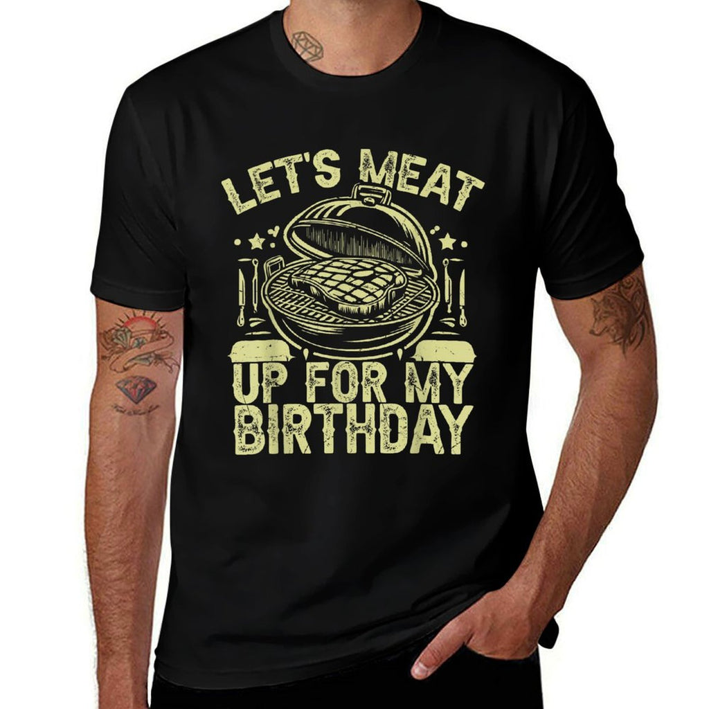 Let’s Meat Up for My Birthday BBQ Party  Rolled Sleeves T-Shirt
