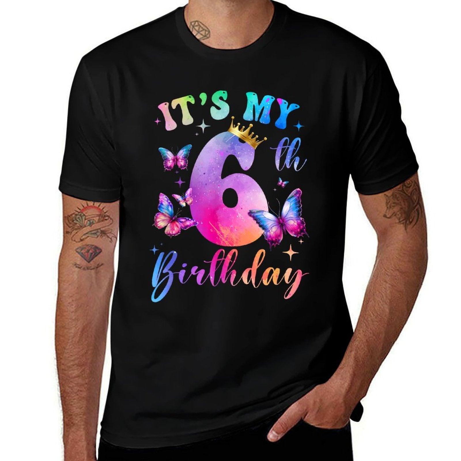 Its My 6Th Birthday Girls Butterfly Theme Party 6 Year Old  Summer-ready Fabric T-Shirt