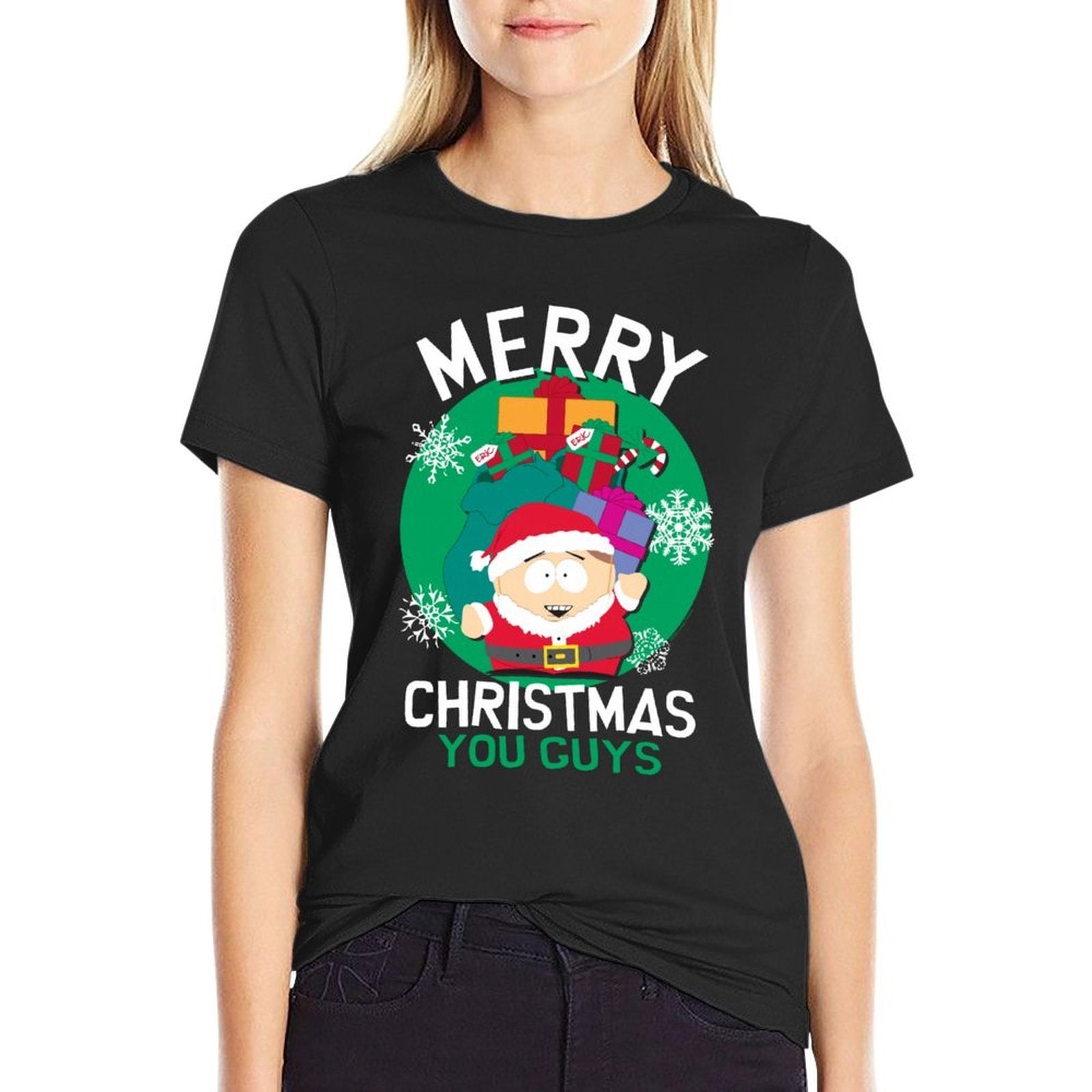 South Park Merry Christmas Cartman Funny Holiday Cartoon  Ribbed Collar T-Shirt