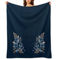 Navy Blue Floral, Watercolor Rose, Aesthetic Premium Throw Blanket