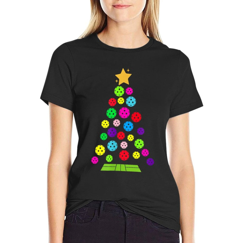 Mercy Moos Kids Unisex Black Christmas Tree Pickleball  Polyester Blend T-Shirt