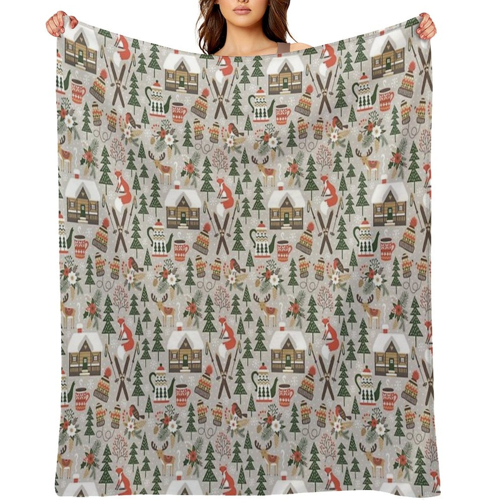 Cozy Cabin  Light Grey Easy Care Throw Blanket