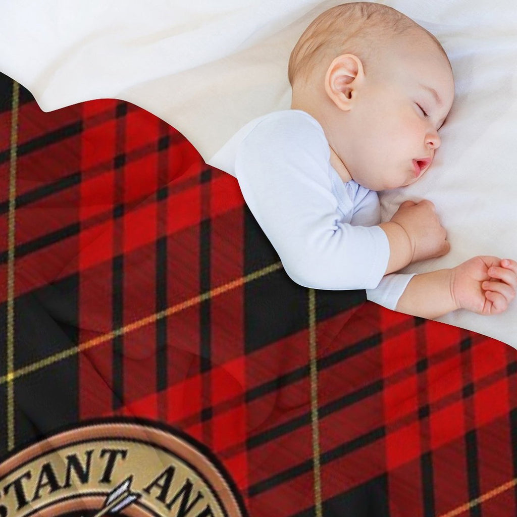 Clan MacQueen Crest over Tartan Premium Throw Blanket