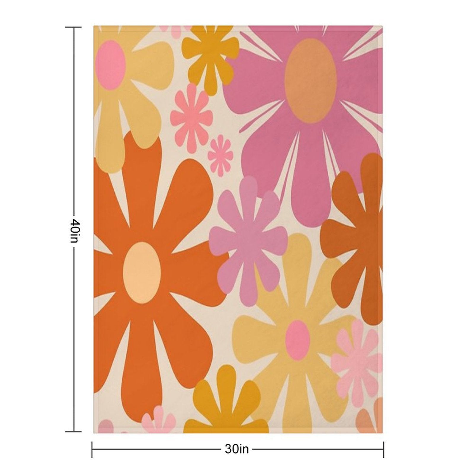 Retro 60s 70s Flowers - Vintage Style Floral Pattern in Thulian Pink, Orange, Mustard, And Cream Gift-ready Throw Blanket