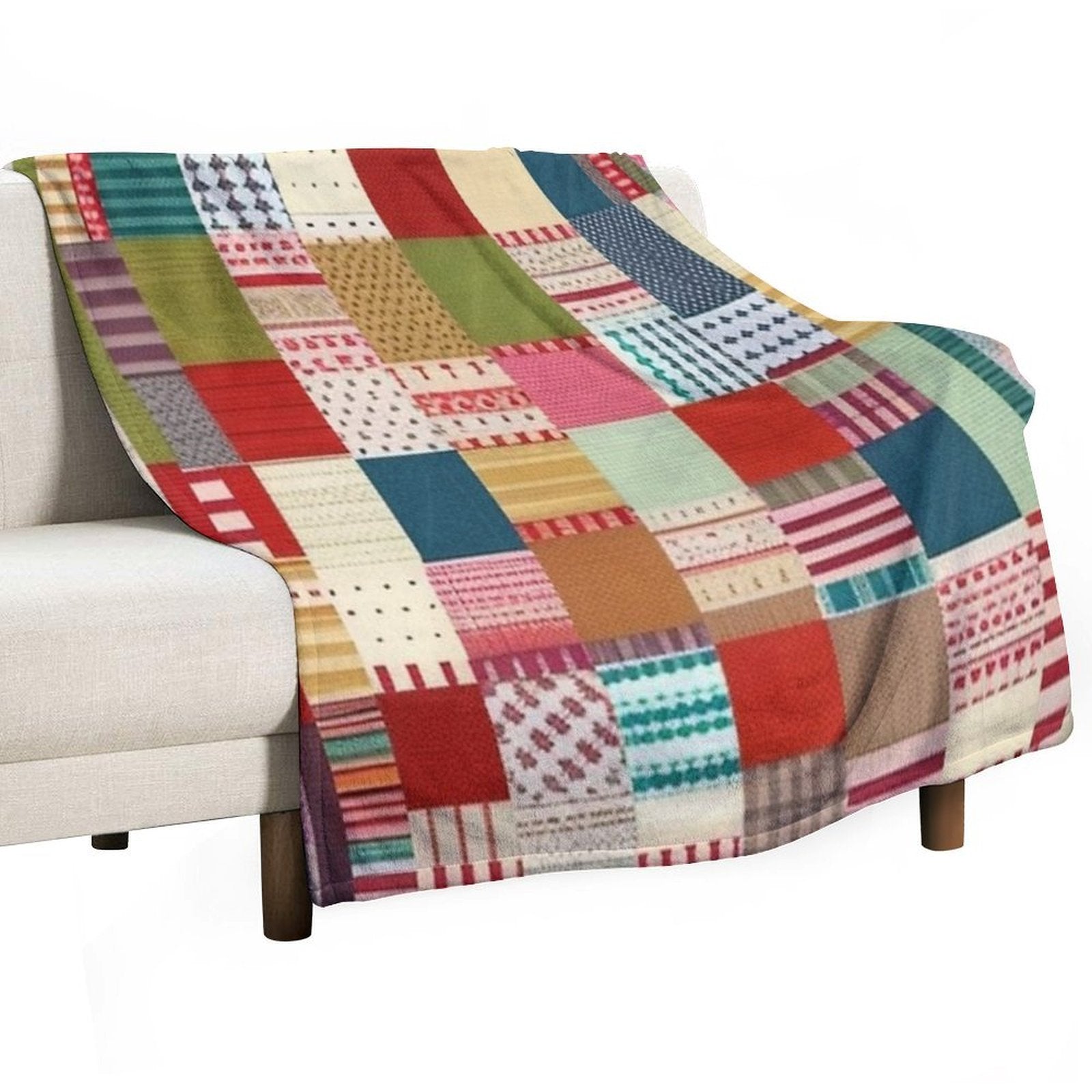 Burlap Patchwork Quilt Easy Care Throw Blanket