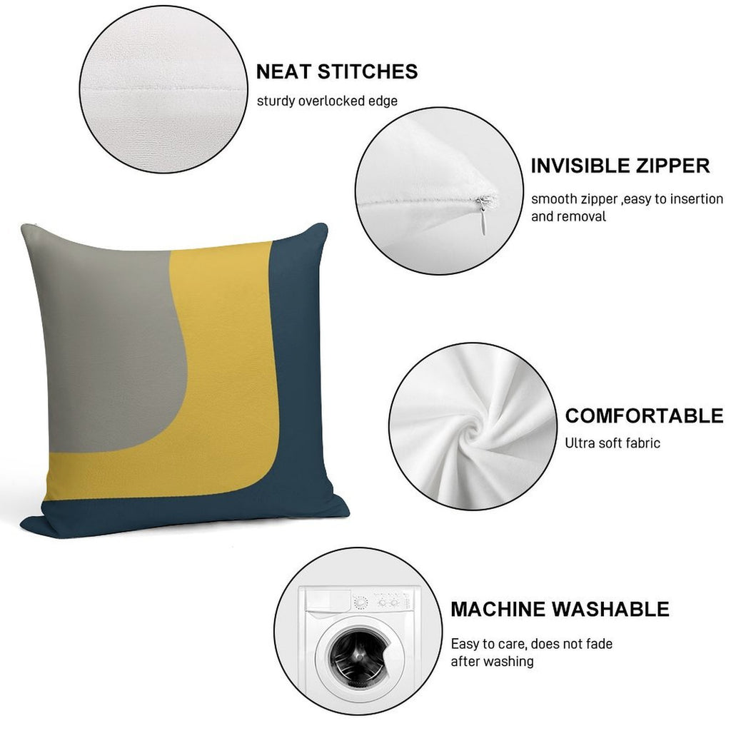 Triple Wave Minimalist Pattern in Mustard Yellow, Navy Blue, And Grey Soft Fade-Resistant Throw Pillow