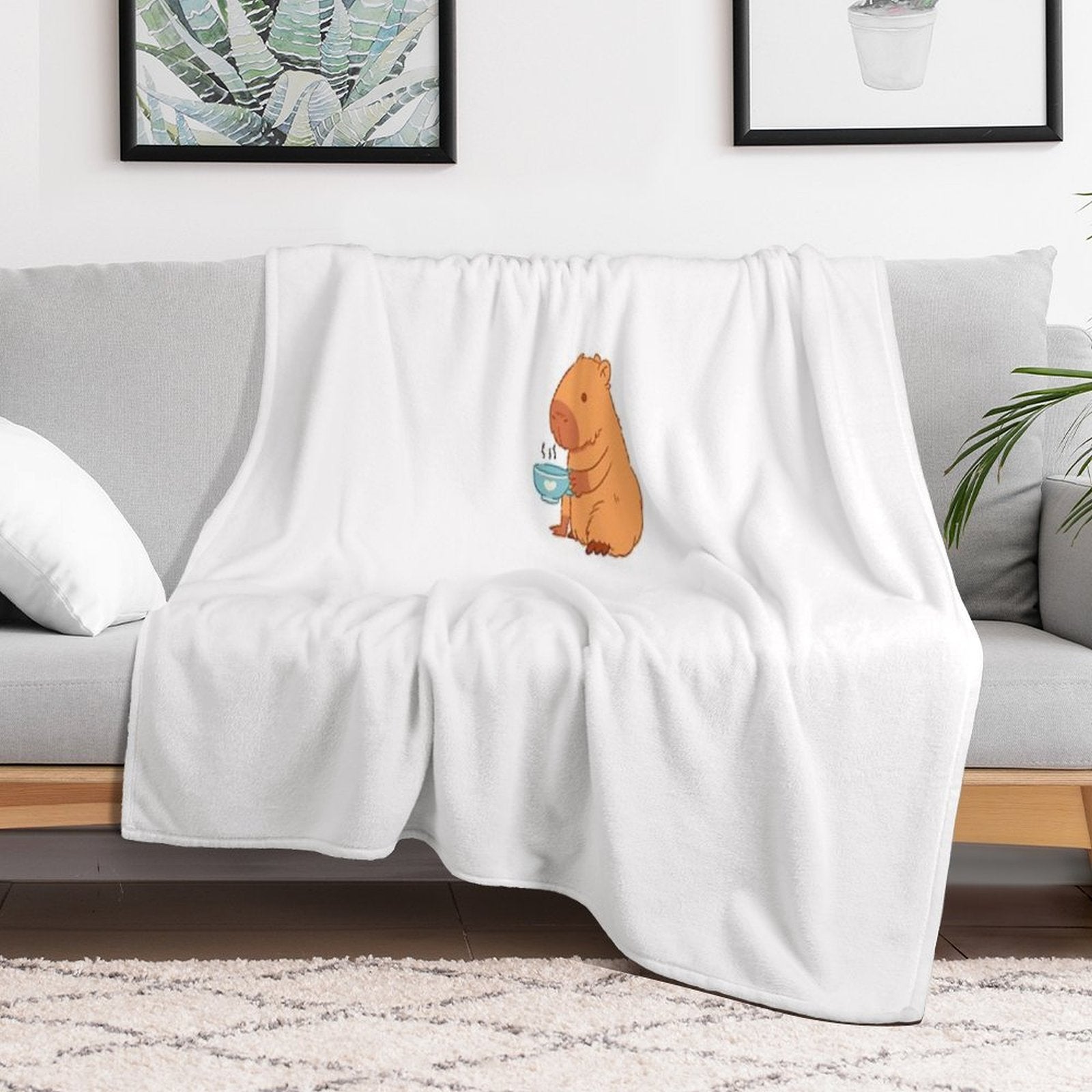 Capybara with A Tea Cup Velvety-soft Throw Blanket