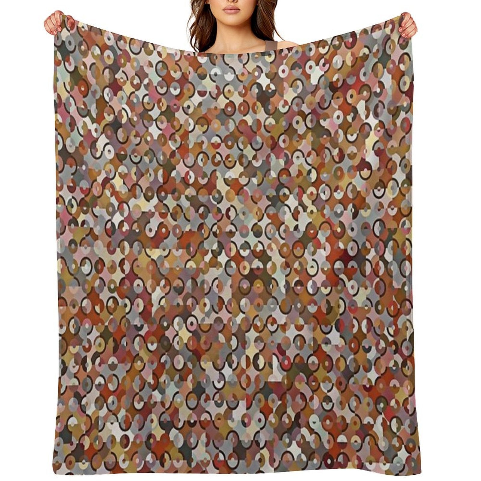 Circle Pattern in Soft Shades of Brown, Cream & Gold Sustainable Throw Blanket
