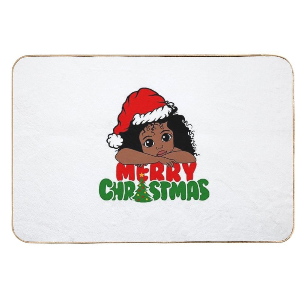 American African Christmas Santa Cute Natural Hair Afro Xmas  Non-Slip Bath Mat