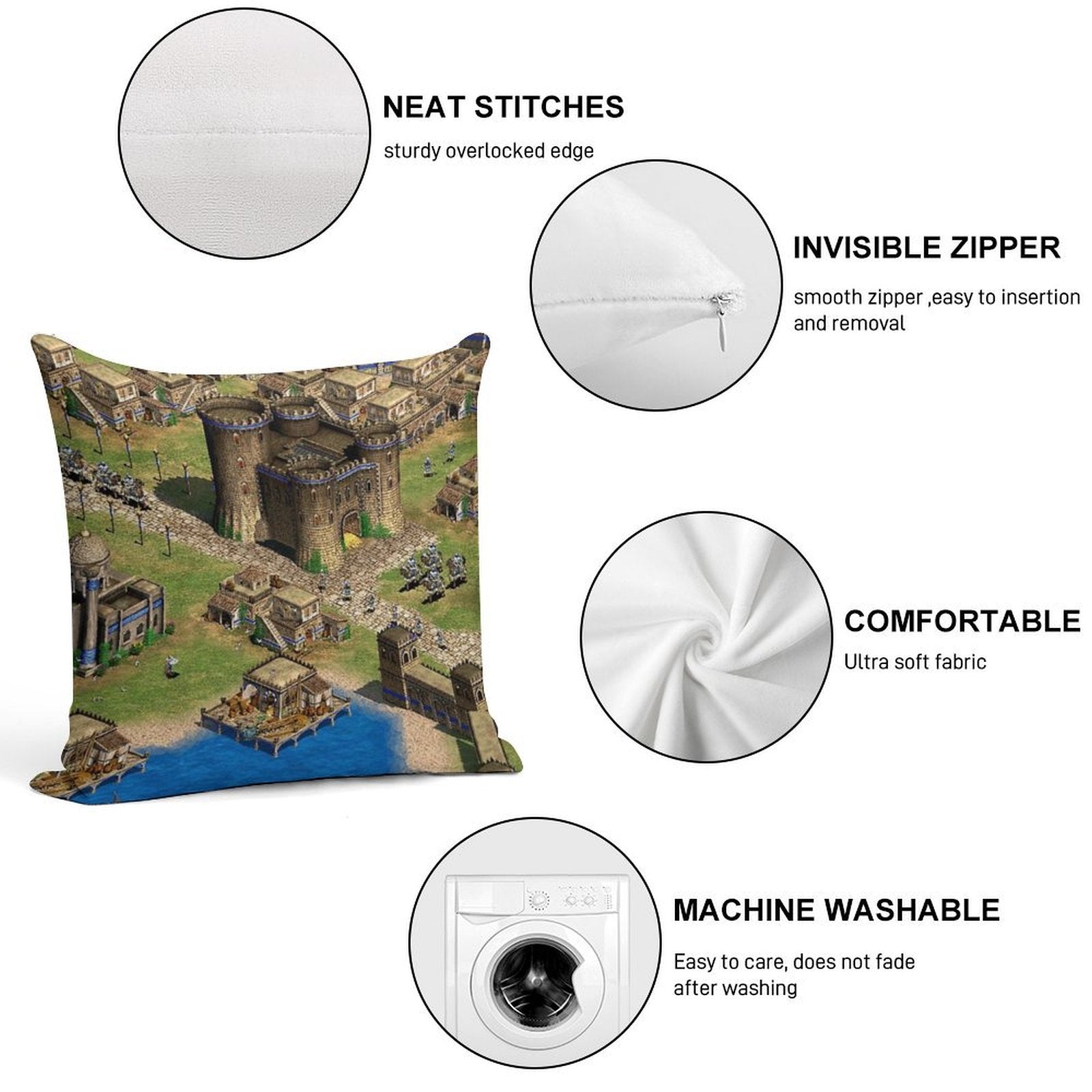 Age of Empires 2 Oriental Town Soft Durable Construction Throw Pillow