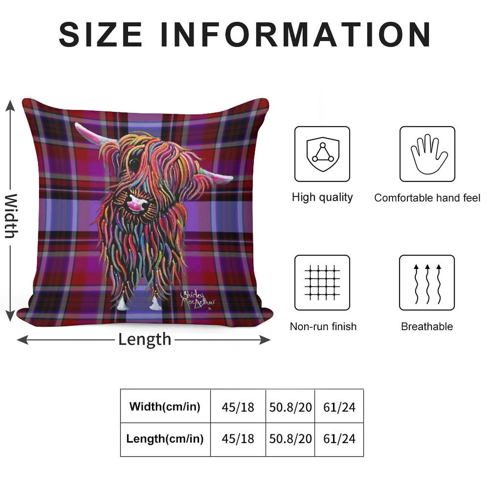 SCoTTiSH HiGHLaND CoW ' TaRTaN BoLLY P ' BY SHiRLeY MacARTHuR Soft Luxury Feel Throw Pillow