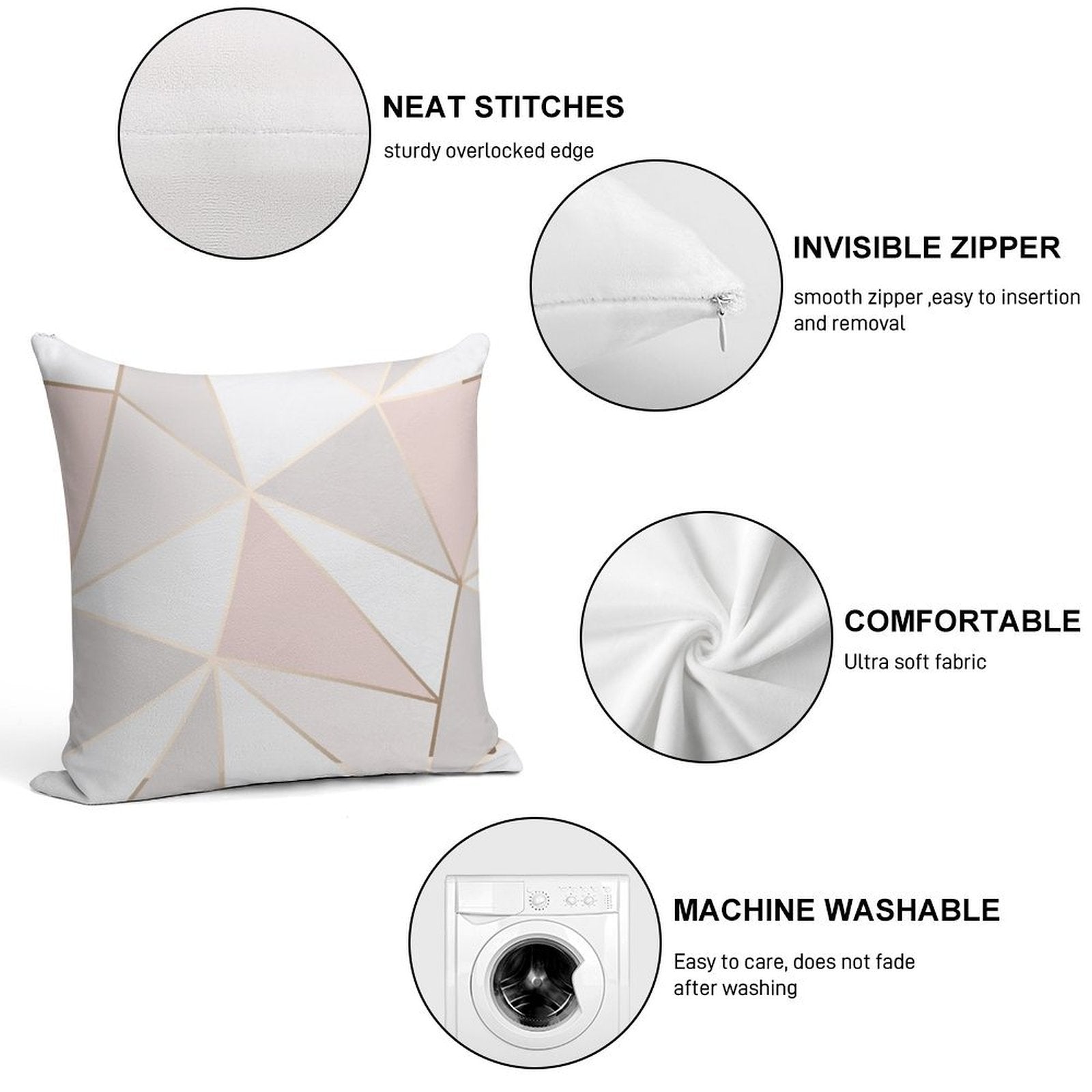 Geometric Pink & Gray Soft Luxury Feel Throw Pillow