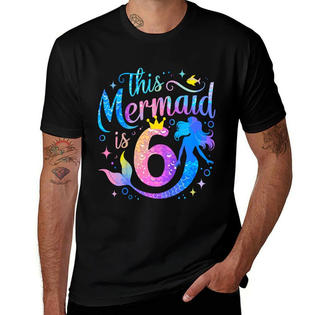 Kids 6 Year Old This Mermaid Is 6th Birthday Girl Daughte  Ribbed Collar T-Shirt