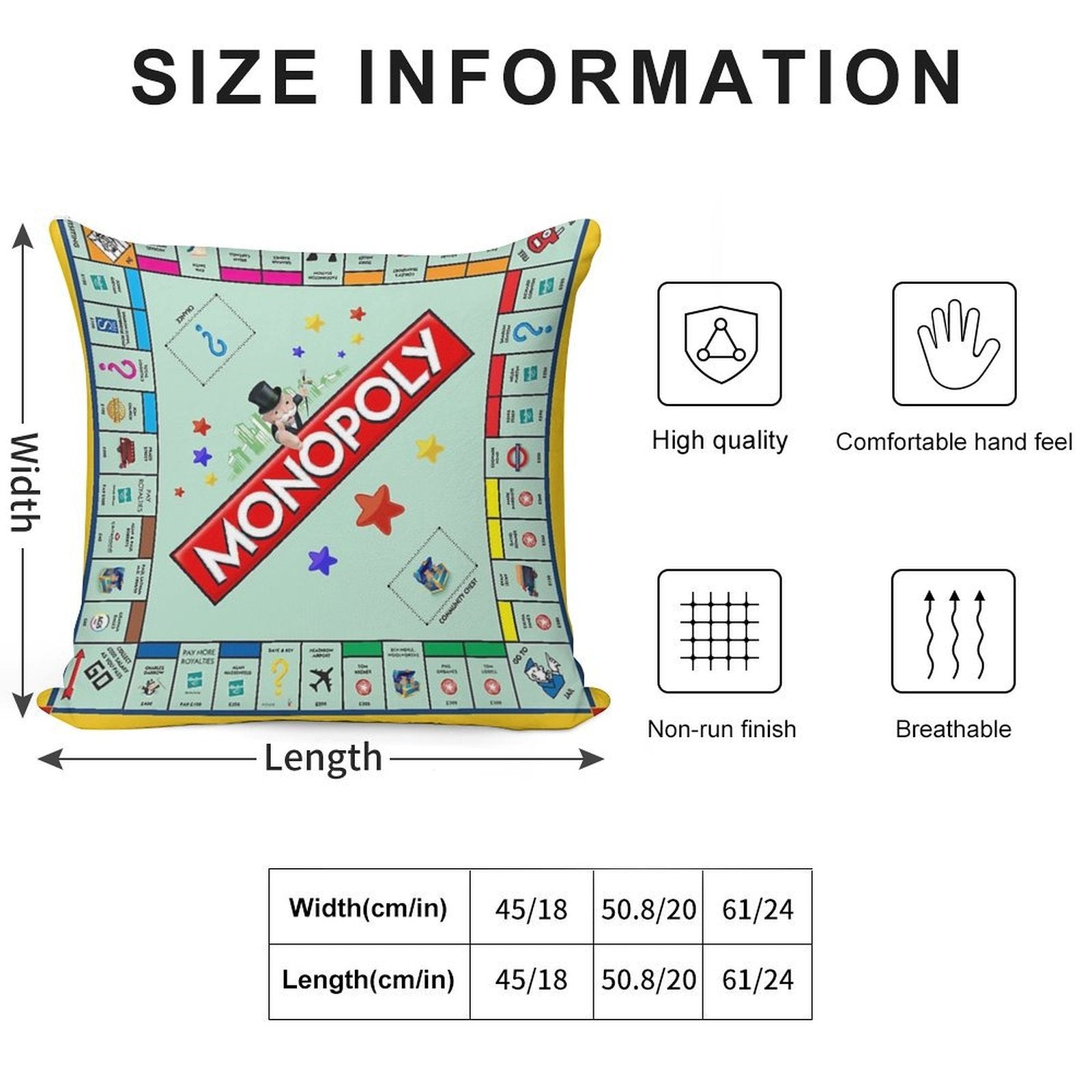 Monopoly Board Game Classic Soft Short Plush Fabric Throw Pillow