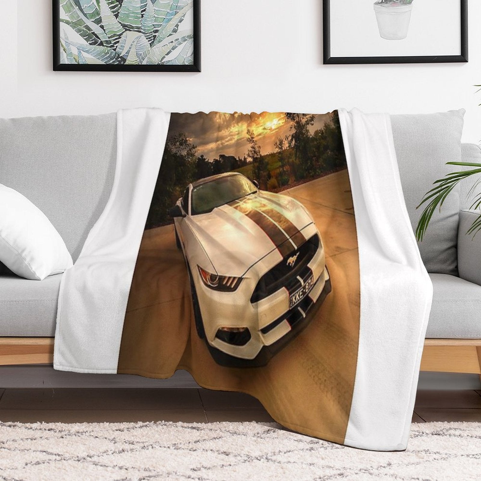 A Ford Mustang Sunset Plush Throw Blanket