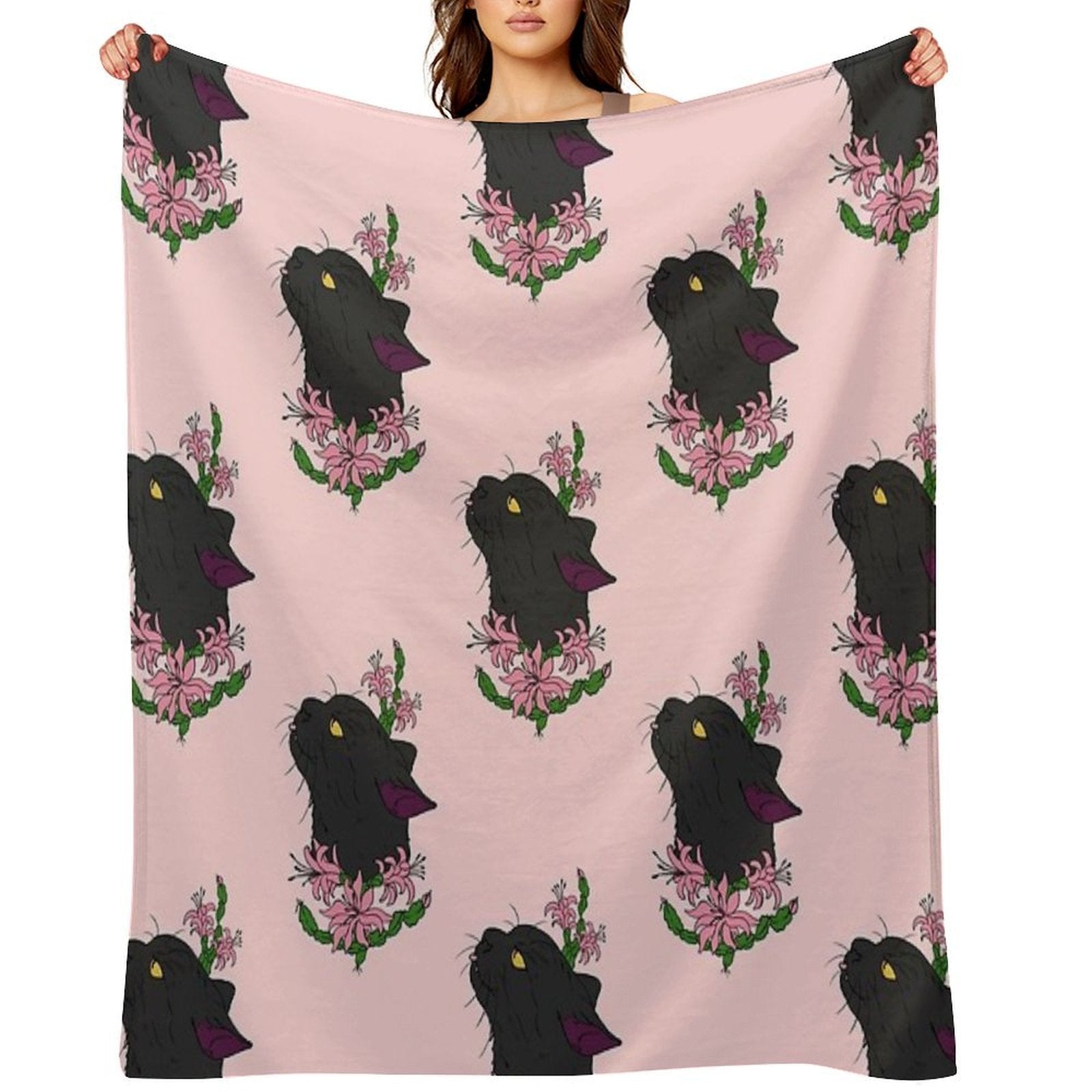 Christmas Cacti Floral Cat Bea Machine-washable Throw Blanket