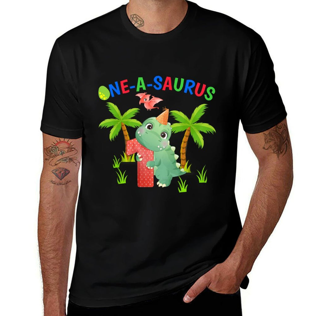 Kids One-A-Saurus 1st The Birthday Boy Dinosaur 1 Year Old  Trendy Pattern T-Shirt