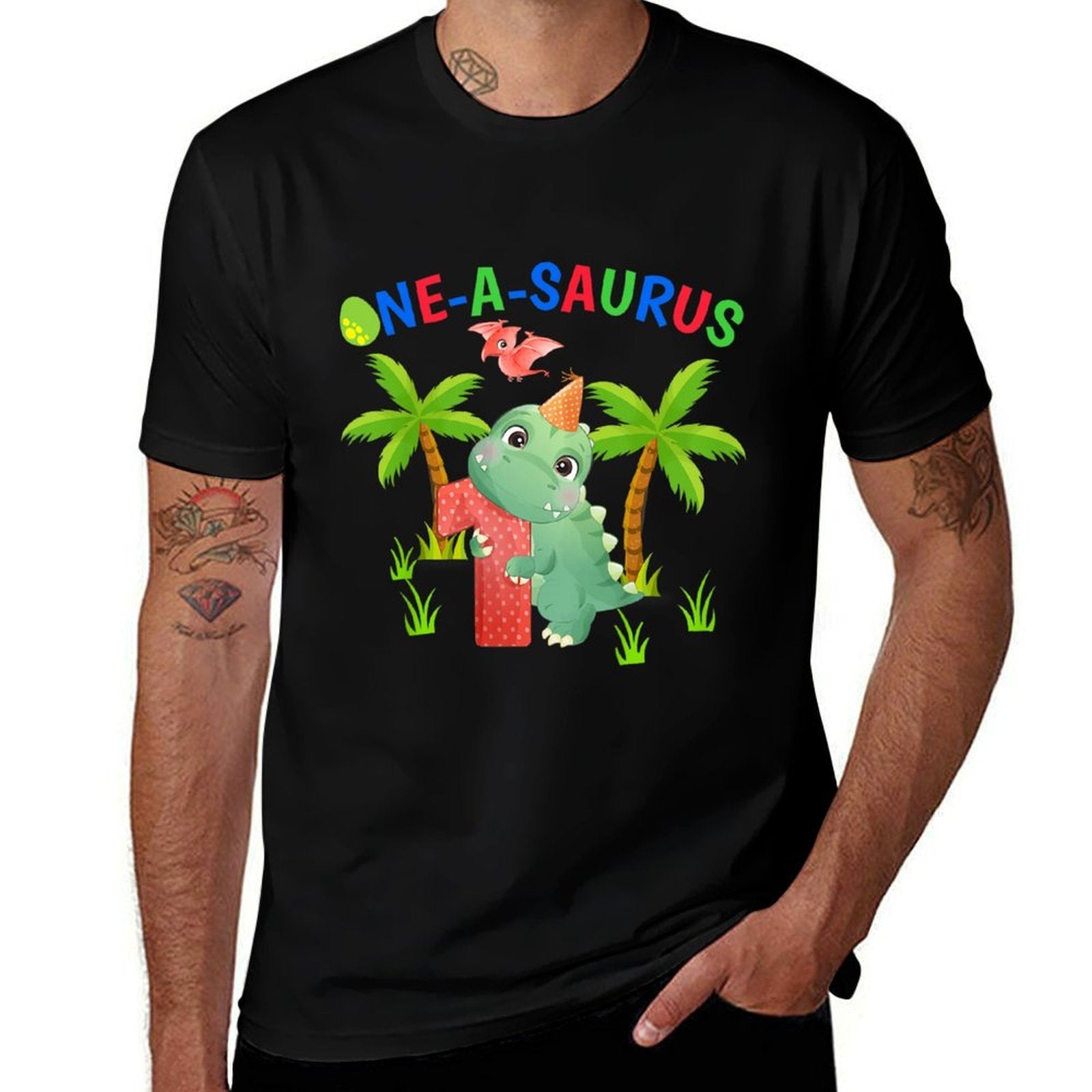 Kids One-A-Saurus 1st The Birthday Boy Dinosaur 1 Year Old  Trendy Pattern T-Shirt