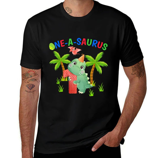 Kids One-A-Saurus 1st The Birthday Boy Dinosaur 1 Year Old  Trendy Pattern T-Shirt