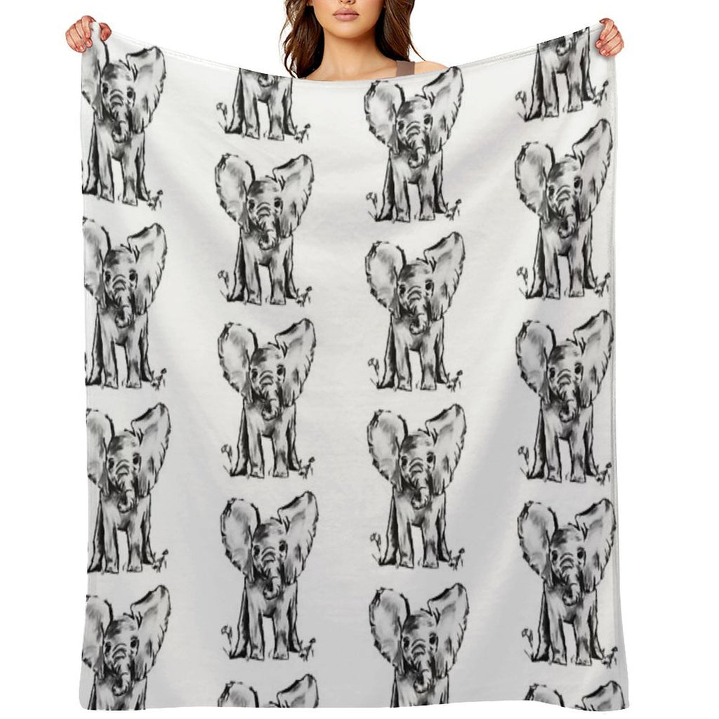 Black And White Elephant Machine-washable Throw Blanket