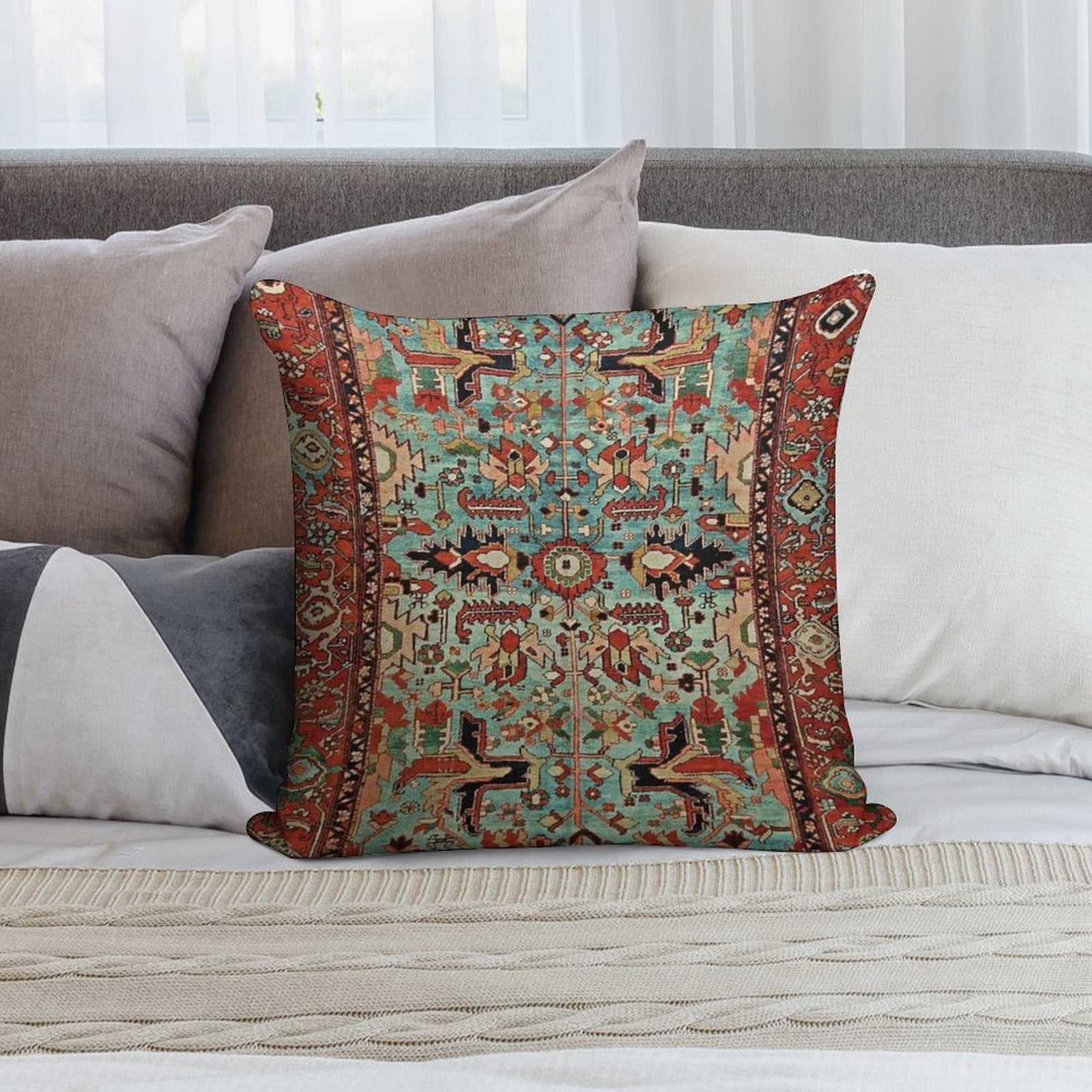 Antique Heriz Persian Carpet Print Soft Durable Construction Throw Pillow