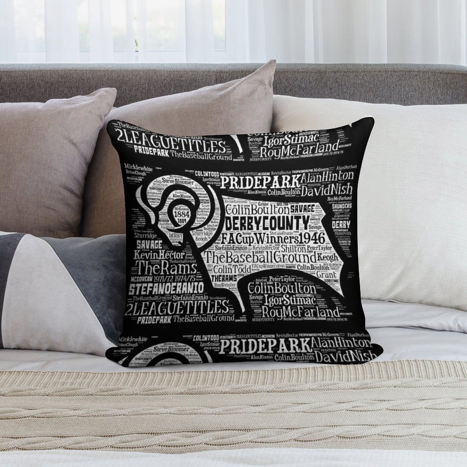 Derby County Club Crest Soft Fade-Resistant Throw Pillow