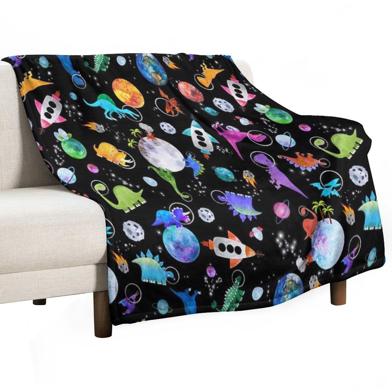 Dinosaur Astronauts In Outer Space Anti-pilling Throw Blanket