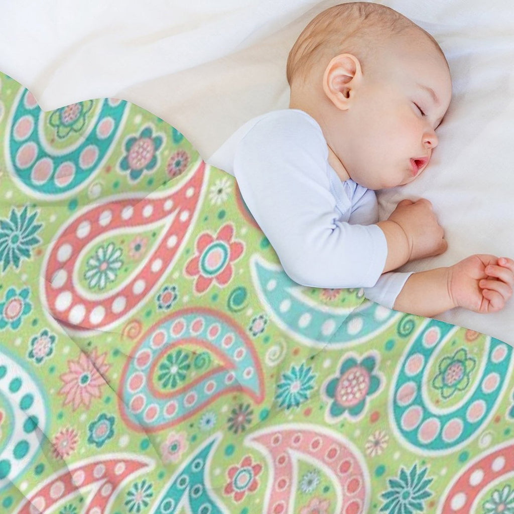 Paisley in Green, Turquoise Blue, Coral Pink And White Lightweight Throw Blanket