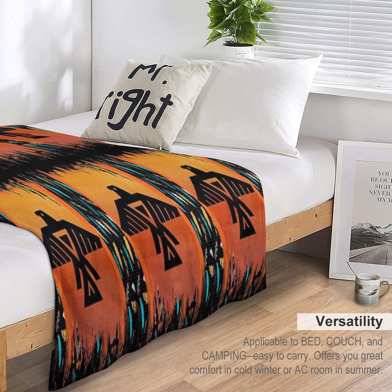 Eagle-Native American With Tribal Pattern Border Compact Throw Blanket
