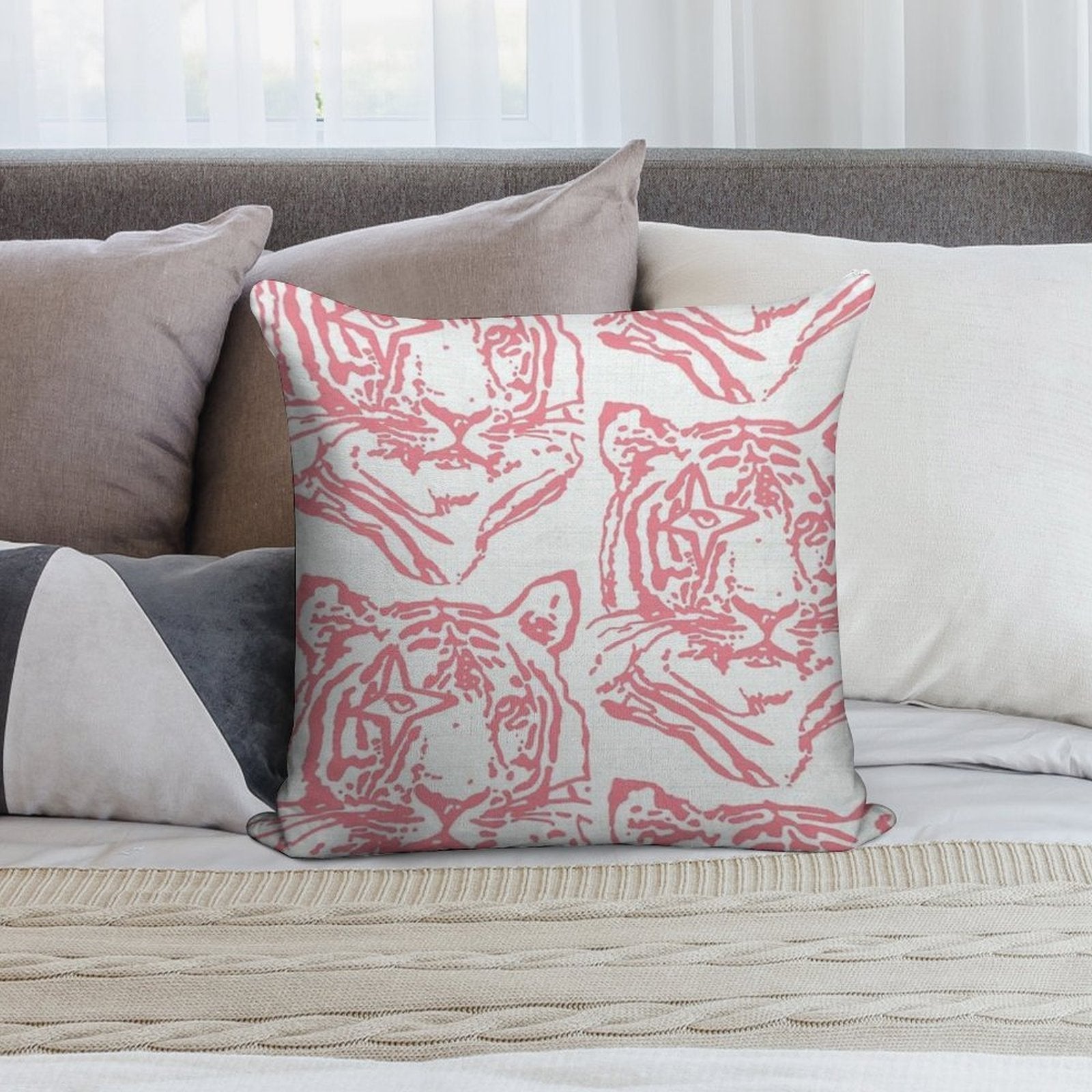 Pink Tiger Soft Reinforced Edging Throw Pillow