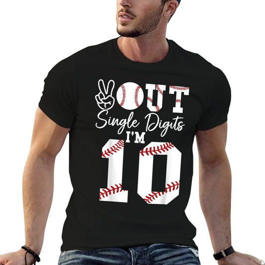 10th Birthday Double Digits Baseball Peace Out Single Digits  Stretchy T-Shirt
