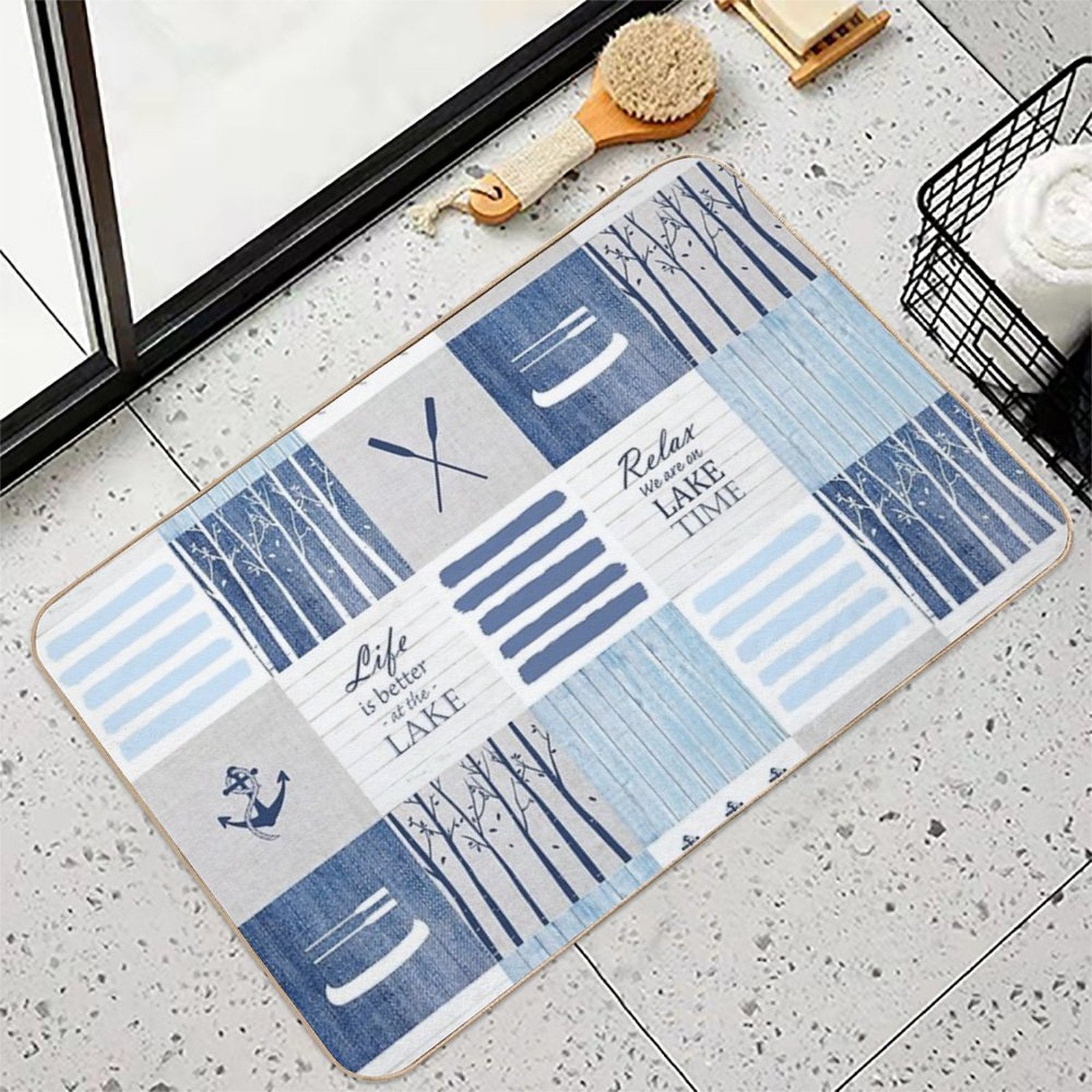 Life Is Better at The Lake Patchwork  Stain-Proof Bath Mat