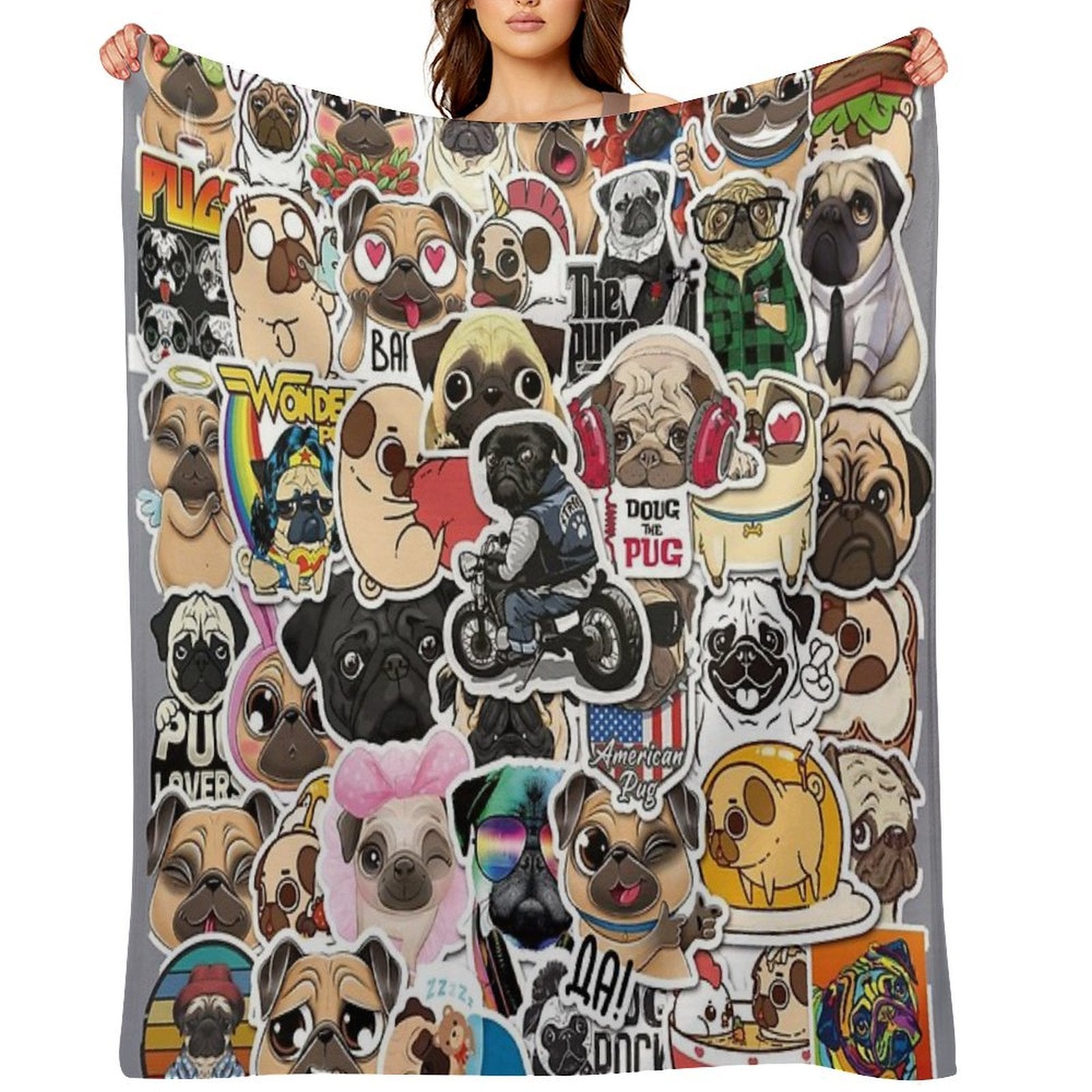 I Love French Bulldogs, Collage 2. Machine-washable Throw Blanket