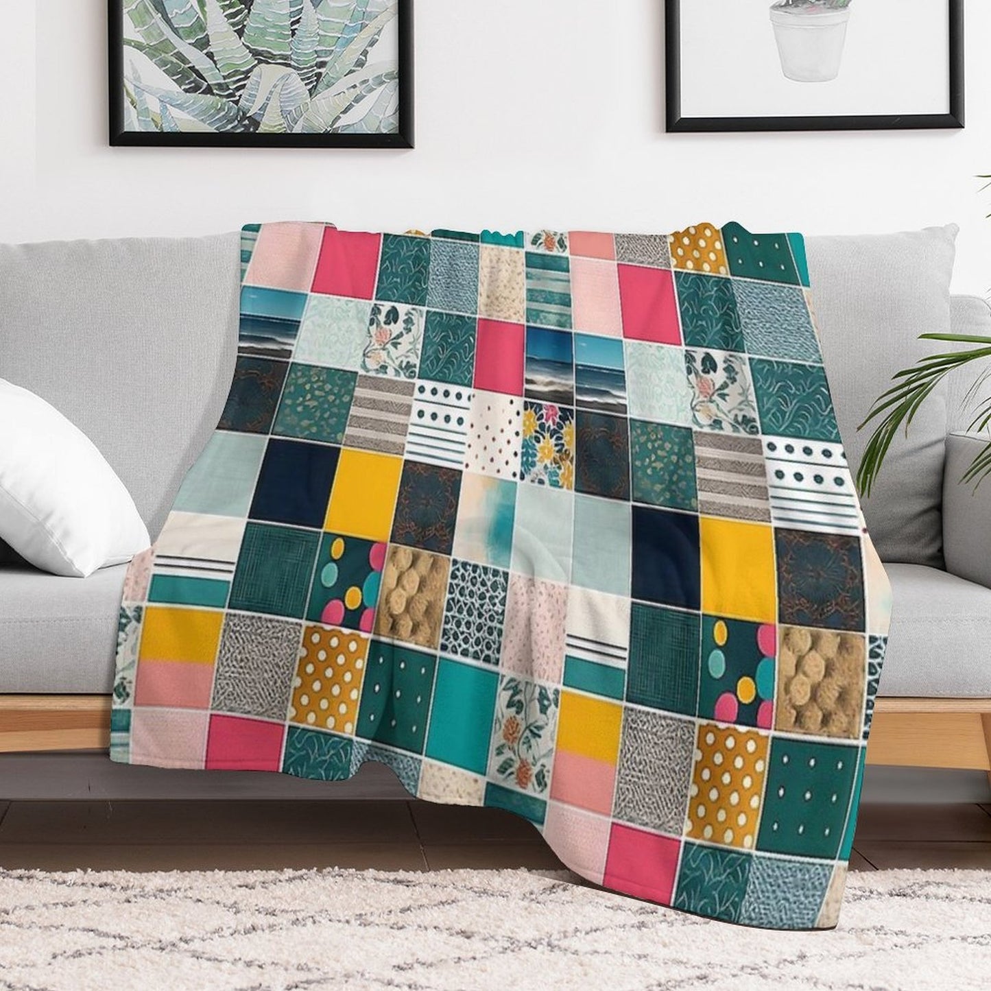 Colorful Patchwork Pattern Anti-pilling Throw Blanket
