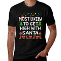 Most Likely To Get High With Santa Christmas Funny Adult Men  Polyester Blend T-Shirt